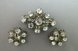 Austria Brooch Earrings Set Large Austrian Crystal Rhinestones Silver Pl... - £15.97 GBP