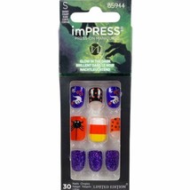 NEW Kiss Nails Impress Press On Manicure Short Gel Purple Orange Black Halloween - £13.53 GBP