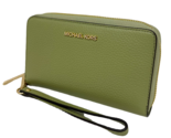 Michael Kors Jet Set Travel Phone Case Wallet Wristlet Army Green Leathe... - $83.15