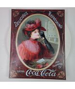 Vintage Coca Cola Advertising Sign Victorian Red Dress Girl 16x12 Inch - $223.79 MXN