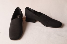 Worthington Black Fabric Cloth Women&#39;s Slip On Shoes 9 Chunky Indent Heel - £13.14 GBP