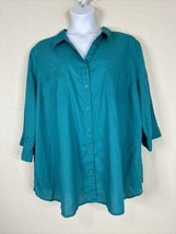 Catherines Womens Plus Size 4X Teal Pocket Button-Up Shirt 3/4 Sleeve - £15.46 GBP