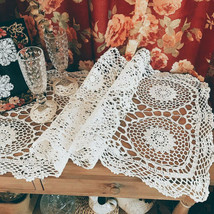 White Vintage 13&quot;x45&quot; Farmhouse Crochet Country Rustic Lace Table Runners  - £11.72 GBP