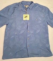 Joe Marlin Blue Short Sleeve Button Up Tiki Hawaiian Style Rayon Blend Size XL - £26.01 GBP