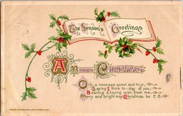 Vtg Postcard Winsch Season&#39;s Greetings, A Merry Christmas c1912, Embossed - £5.32 GBP