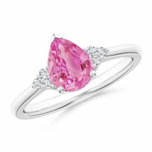 ANGARA Pear Pink Sapphire Ring with Trio Diamond (Grade-AA, Size-8x6) - £706.09 GBP