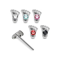 5PCs 925 Sterling Silver Round CZ Foot Shaped Jewelled Nose Straight stud 22G - £25.06 GBP