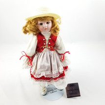 Heritage Mint Collection 15&quot; Bisque Porcelain Doll Red Hair Red White Dr... - £3.18 GBP