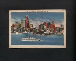 Vintage Postcard Linen 1950s Harbor Skyline Baltimore MD Boats Ships  - $4.99