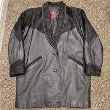 Vtg G-III Genuine Leather Coat Jacket SZ Medium, Black Paisley Suede Shoulders - £27.88 GBP