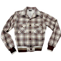 VTG 60s Van Heusen Sportswear Brown/Blue Plaid Jacket Knit cuffs Boys 16... - $77.22
