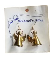 Vintage Womens Michael&#39;s Alley Pierced Angel Earrings Gold Tone Brass Hook - £14.69 GBP
