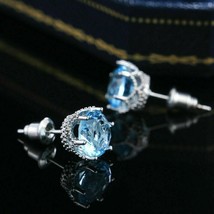 2.0Ct Simulated Aquamarine Round Women Earring 14K White Gold Plated Silver - £79.37 GBP