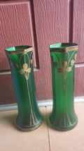 Antique Large Pair Francois T Legras Fountainebleu Art Nouveau Glass Vases C1900 - £437.20 GBP