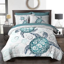 Sea Turtle Comforter Set Tropical Bed In A Bag Coastal Beach Themed Bedd... - £145.65 GBP