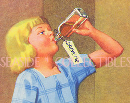 1940s Color Litho Drink Me Alice In Wonderland - £20.43 GBP