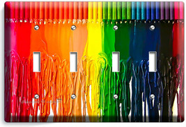 Bright Color Melted Crayons 4 Gang Light Switch Plate New Art Hobby Stodio Decor - £14.86 GBP