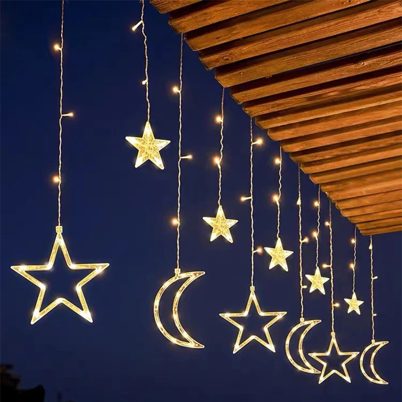 Solar Lamp  Moon Fairy Curtain String Lights Christmas Eid Decoration Gar For Ho - £153.93 GBP