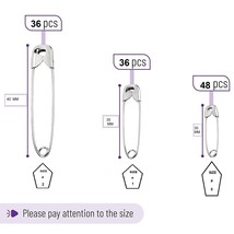 Pack Of Assorted Safety Pins Stainless Steel 120 Pcs Sizes 0, 1, 2 Nickel Coated - £7.26 GBP