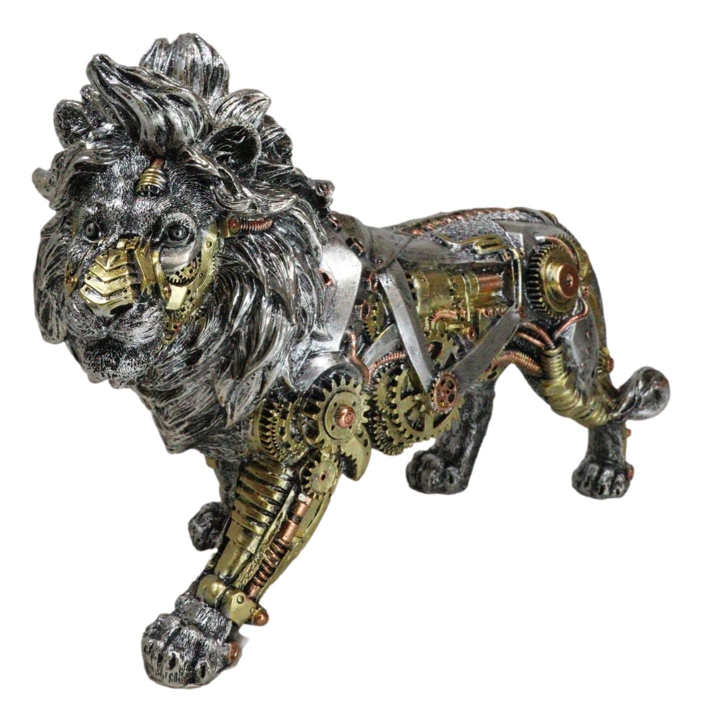 Steampunk Pressure Valve Bionic Geared Cyborg Lion King Prowling Figurine - $38.99