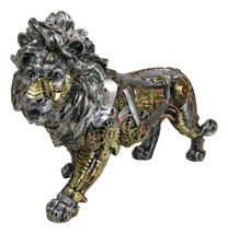 Steampunk Pressure Valve Bionic Geared Cyborg Lion King Prowling Figurine - $38.99