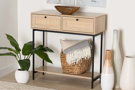 Cosma Light Brown and Black 2-Drawer Console Table w/Woven Rattan Accent - $135.00