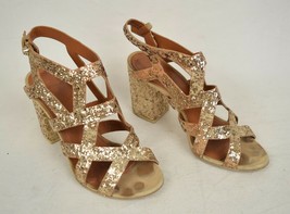 Givenchy Sandals Gold Glitter Block Heel Gladiator Strap 36 Italy - £52.10 GBP