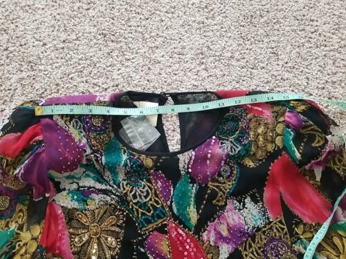 Vtg Diane Freis Maxi Silk Dress Size 10? Elastic Waist Bead Seq Lined Slit Skirt Item image 10