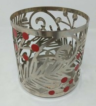 Yankee Candle Winter Cedar Holly Christmas Candle Jar Holder Metal 4&quot; x 4&quot; VTG - £7.93 GBP