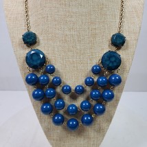 Vintage Statement Necklace Beveled Beaded Blue Bib 21 Inch - $12.00