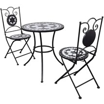 vidaXL Black White Round Bistro Set Powder-Coated Steel Outdoor Patio Furniture - $345.99