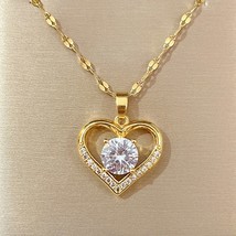 Not fade color heart pendant necklaces for women gold titanium steel neck chain jewelry thumb200