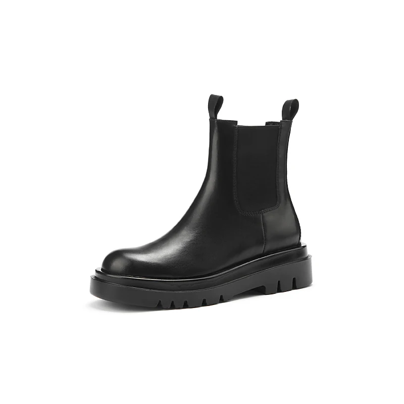 Perixir Chelsea Ankle Boots Woman  Black Leather Round Toe Thick Bottom Platform - £243.97 GBP