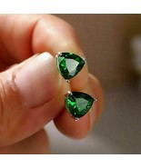 2.00Ct Trillion Cut Simulated  Emerald Stud Earrings 14k White Gold Over... - £109.82 GBP