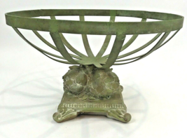 Vintage Centerpiece Rustic Patina Metal Footed Bowl Round Green Sage 15 x 10  - £31.96 GBP