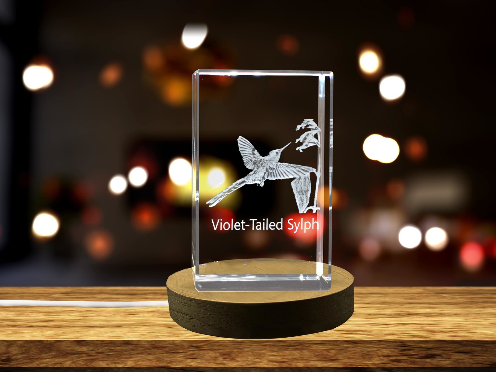 LED Base included | Violet-Tailed Sylph 3D Engraved Crystal 3D Engraved Crystal