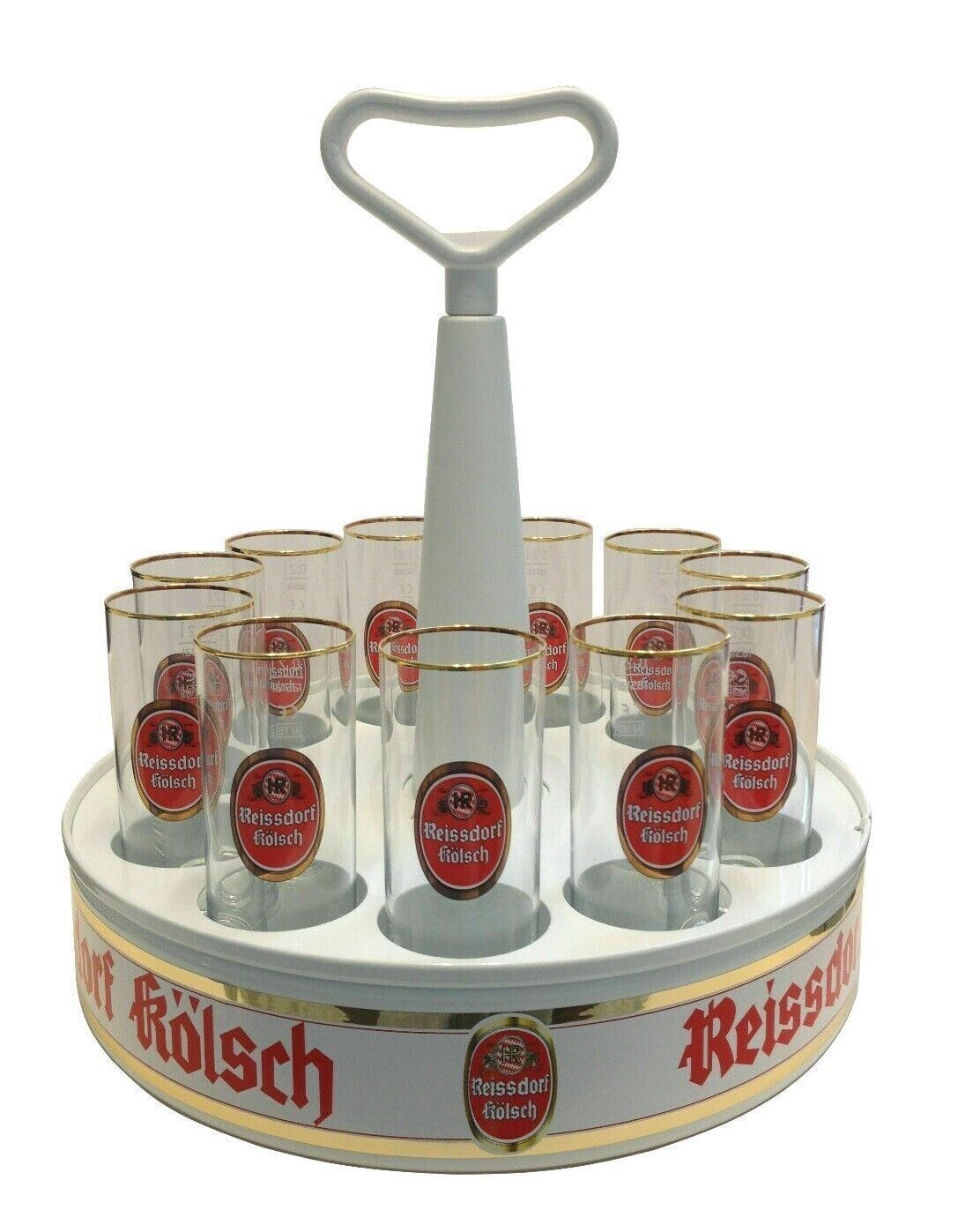 12 Reissdorf Fruh Gaffel Kolsch Cologne German Beer Glasses &amp; Kranz Serv... - $149.95