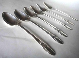 antique 1847 ROGERS IS SILVERPLATE FLATWARE~FIRST LOVE- 6 POINTY TEA SPOONS - $47.03