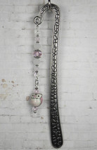 Owl Beaded Shepherd Hook Bookmark Handmade Crystal Ceramic Pink Silver 6... - $14.84