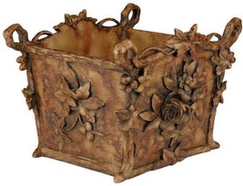 Planter Vase TRADITIONAL Lodge Floral Basket Center Box Resin Carved - £183.01 GBP