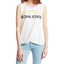 Chaser women&#39;s white Aloha state rainbow relaxed fit muscle tank top ext... - $15.99