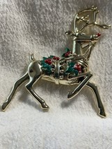 Rudolph The Reindeer Gold Tone With Colored Enamel Brooch Pin Christmas Jewelry - £14.06 GBP