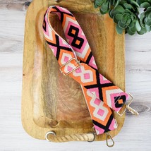 Orange Pink Geometric Woven Adjustable Crossbody Bag Purse Guitar Strap - $24.75