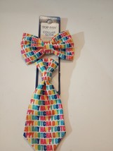 Top Paw Dog Collar Slide MD/LG Happy Birthday 2 Pk Bow &amp; Tie For Dog Collar - £7.49 GBP