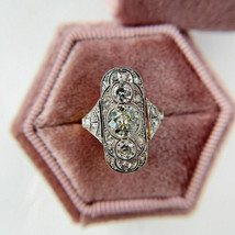 Victorian Engagement Filigree Ring 2.10Ct Simulated Diamond 14K Yellow Gold Over - £72.15 GBP