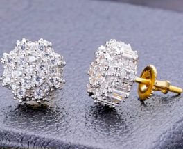 2.40Ct Round Real Moissanite Pretty Stud Earrings 14K Yellow Gold Plated... - $271.14