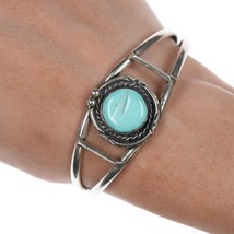 6 3/8&quot; Vintage Navajo silver and carved turquoise cuff bracelet - £86.04 GBP