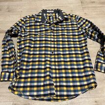 LL Bean Plaid Flannel Shirt Mens Size L Slightly Fitted Cotton Blue Yellow - $23.76