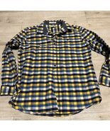 LL Bean Plaid Flannel Shirt Mens Size L Slightly Fitted Cotton Blue Yellow - $23.76