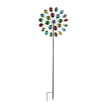 Colorful Anodized Finish Spoon Style Metal Wind Spinner Garden Stake 70 Inches - £29.07 GBP